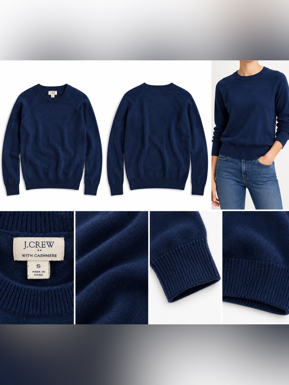 J. Crew Women's Navy Cashmere Crewneck Sweater